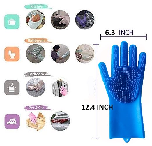 Silicone gloves are good in the kitchen, bathroom, bedroom, for pet and cars.