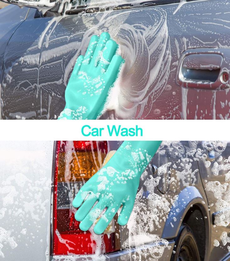Silicone gloves with scrubbers do a good job cleaning the vehicles.