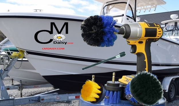 Drill brush attachment cleans the hull of the boat with ease.