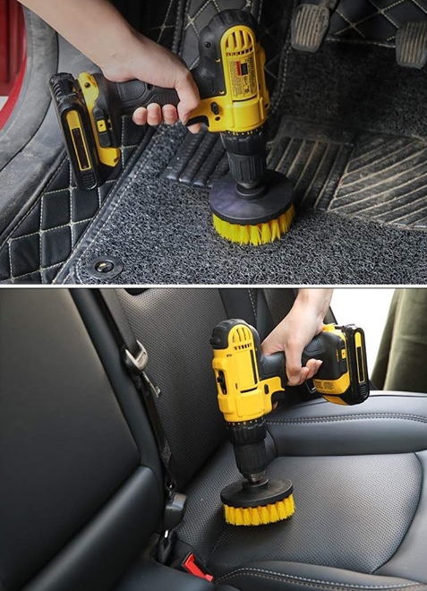 Drill scrub brush attachments are perfect for inside the vehicles, carpets, seats and more.