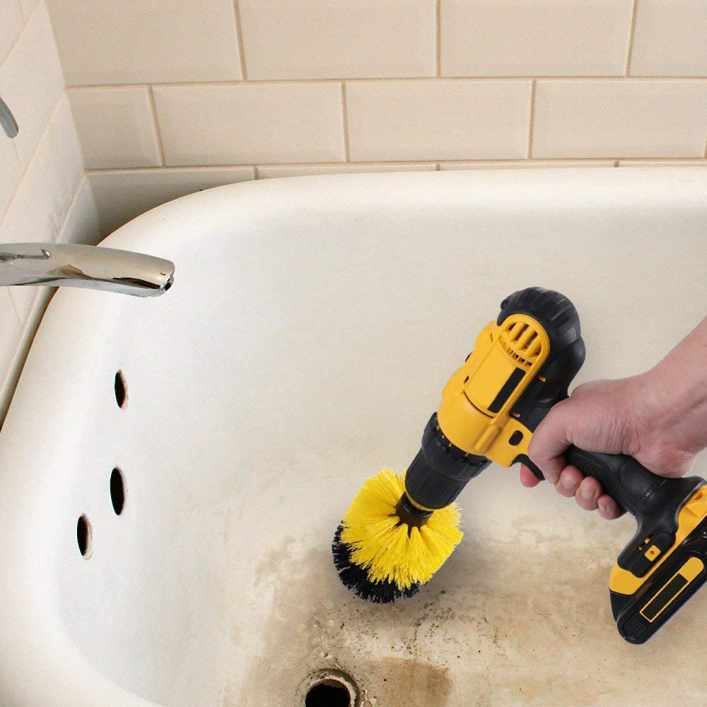 Tubs can be hard to scrub but with the drill brush attachment it is a breeze.