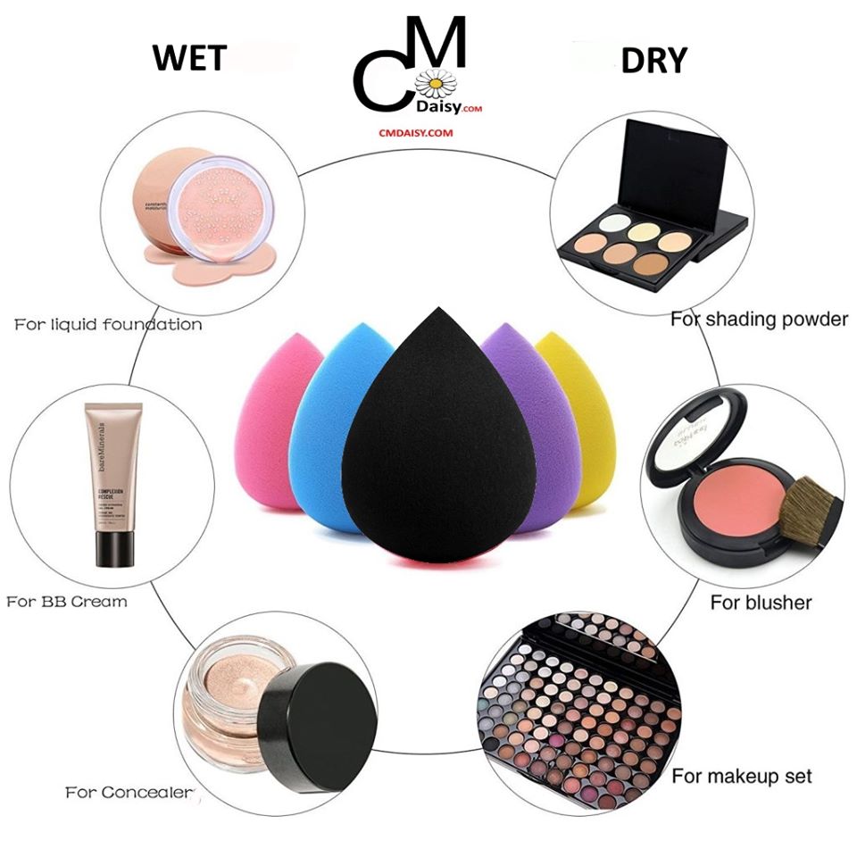 Makeup sponges with different applications.
