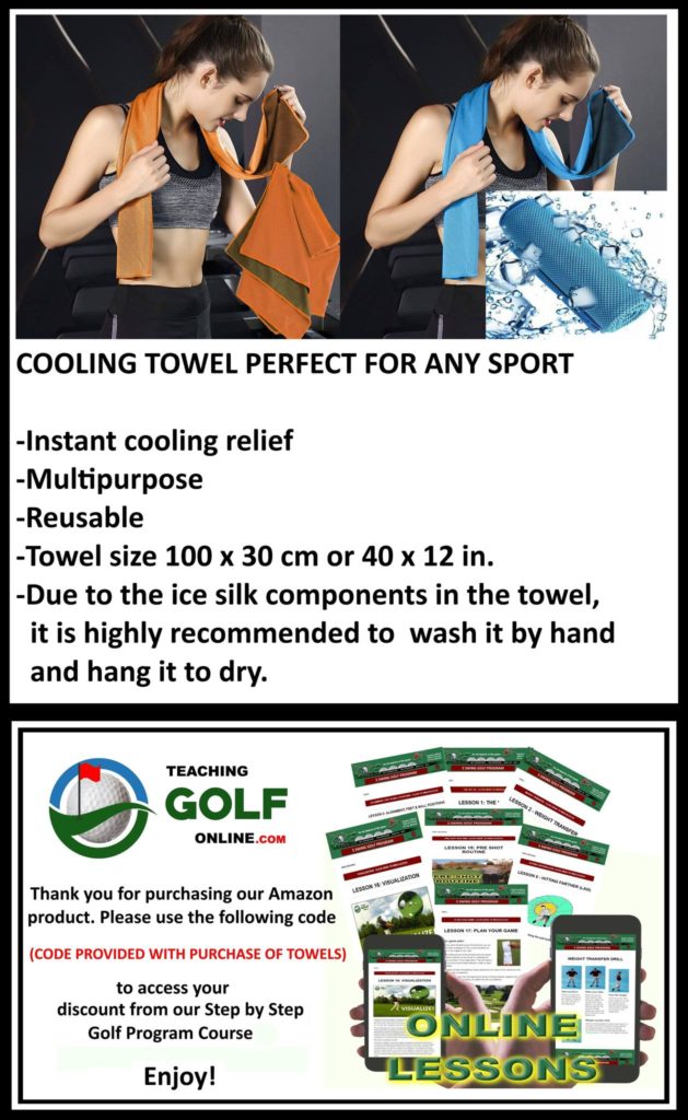  2 ladies with cooling towels and free golf lessons